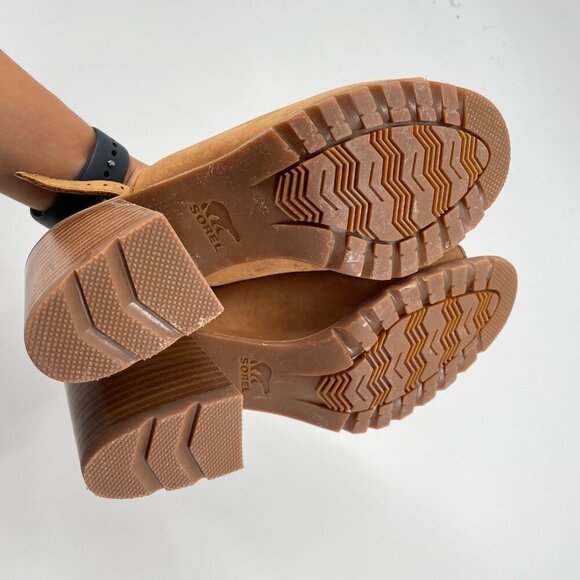 Sorel Nadia Camel Suede Block Heel Open Toe Slingback Sandals Heels Womens 9 - Picture 8 of 9